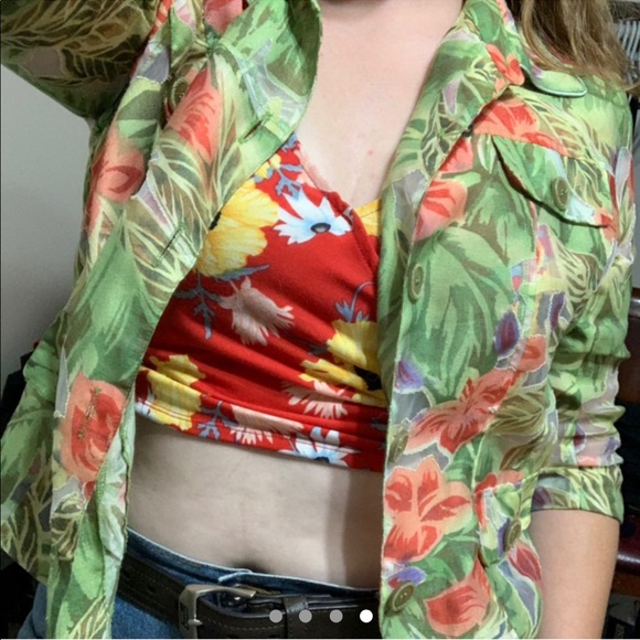 multicoloured floral semi sheer peekaboo button up - Picture 2 of 4